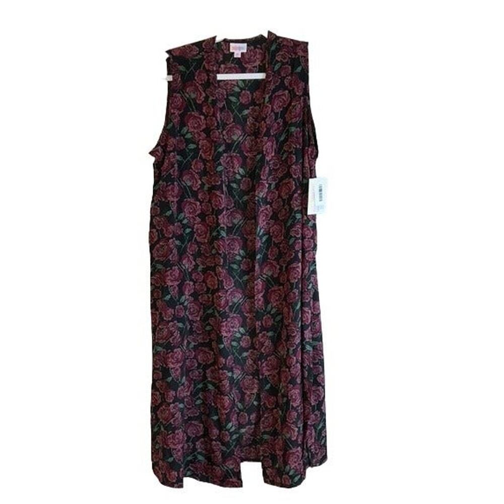 M Vest Midi Maxi Long NWT Romantic Cottage Black Pink Floral Roses LuLaRoe Joy